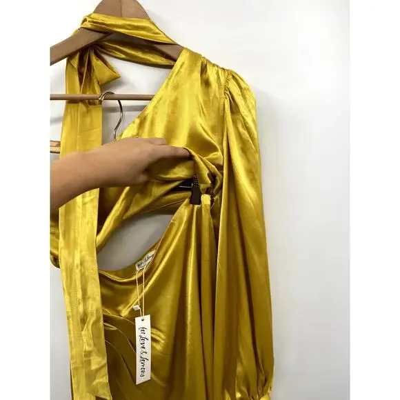 For Love & Lemons Mila Yellow Satin One Shoulder dress NWT